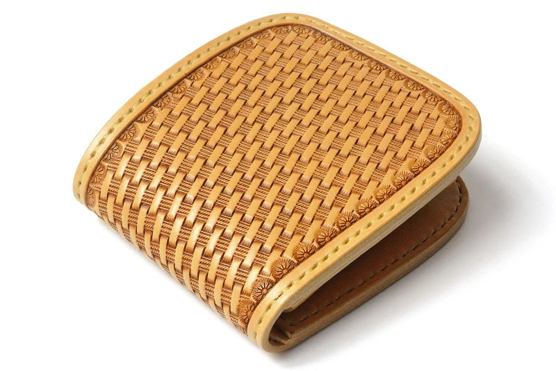 サムライクラフト ハーフウォレット N-1 バスケットウィーブスタンピング 二つ折り財布 ナチュラル タンニング加工