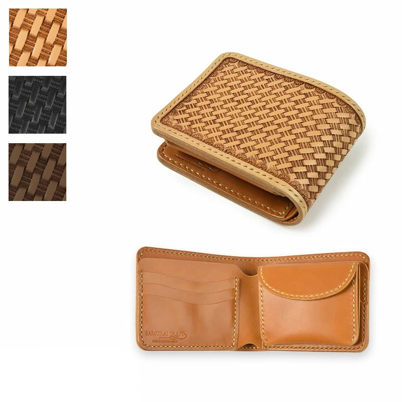 サムライクラフト ハーフウォレット N-1A バスケットウィーブスタンピング サドルレザー オイルレザー