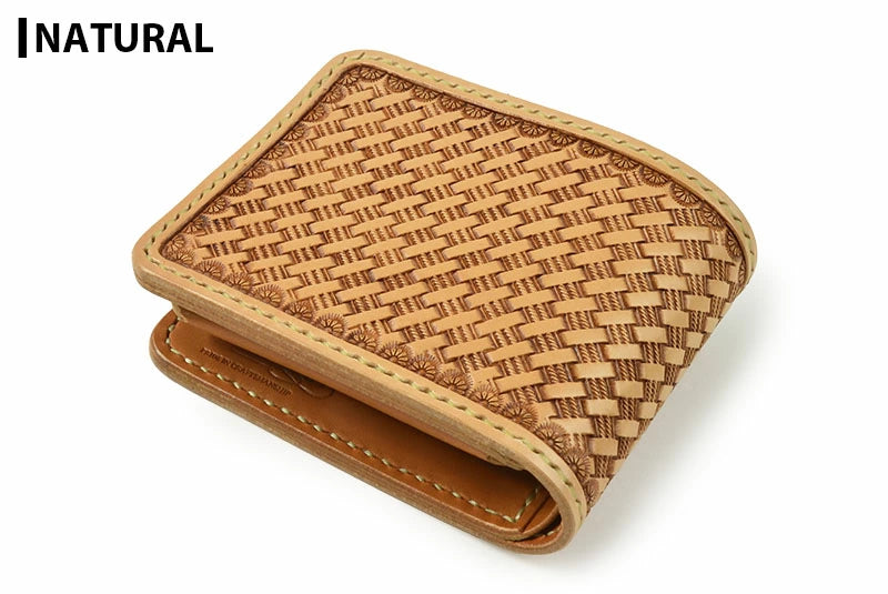 サムライクラフト ハーフウォレット N-1A バスケットウィーブスタンピング サドルレザー オイルレザー