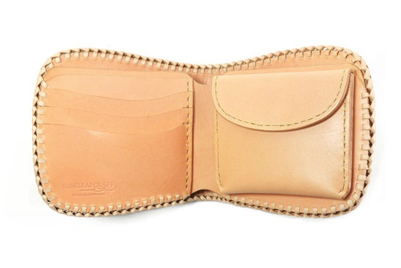 サムライクラフト ハーフウォレット N-1 バスケットウィーブスタンピング ダブルステッチ ナチュラル タンニング加工