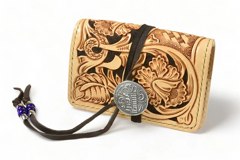 サムライクラフト システム手帳カバー ミニ5穴 バインダー クラウゼ社 M5 シェリダンスタイルカービング コンチョ付き