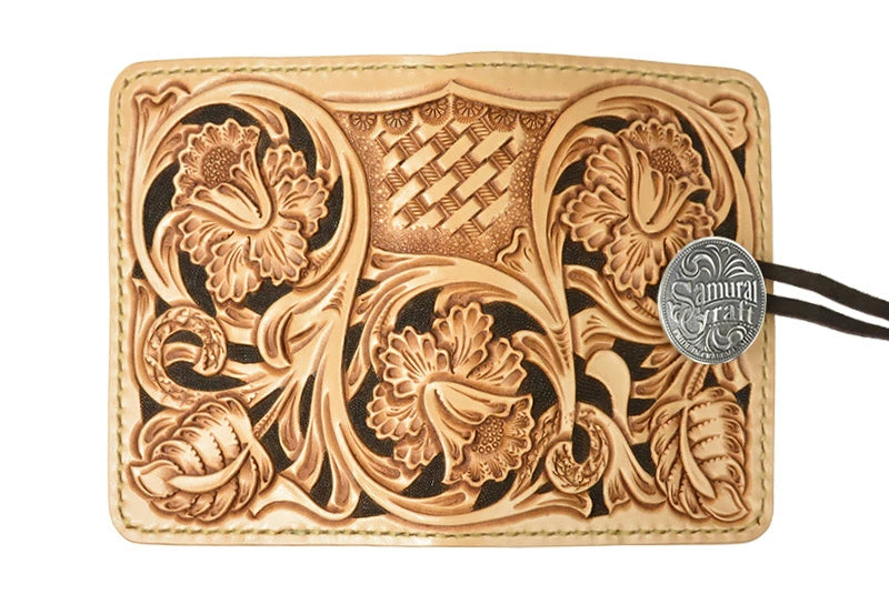 サムライクラフト システム手帳カバー ミニ5穴 バインダー クラウゼ社 M5 シェリダンスタイルカービング コンチョ付き