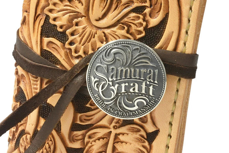 サムライクラフト システム手帳カバー ミニ5穴 バインダー クラウゼ社 M5 シェリダンスタイルカービング コンチョ付き