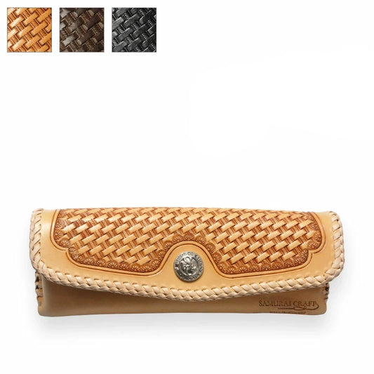 サムライクラフト フラップペンケース ペンケース 筆入れ ツーリングレザー バスケットウィーブスタンピング ダブルステッチ