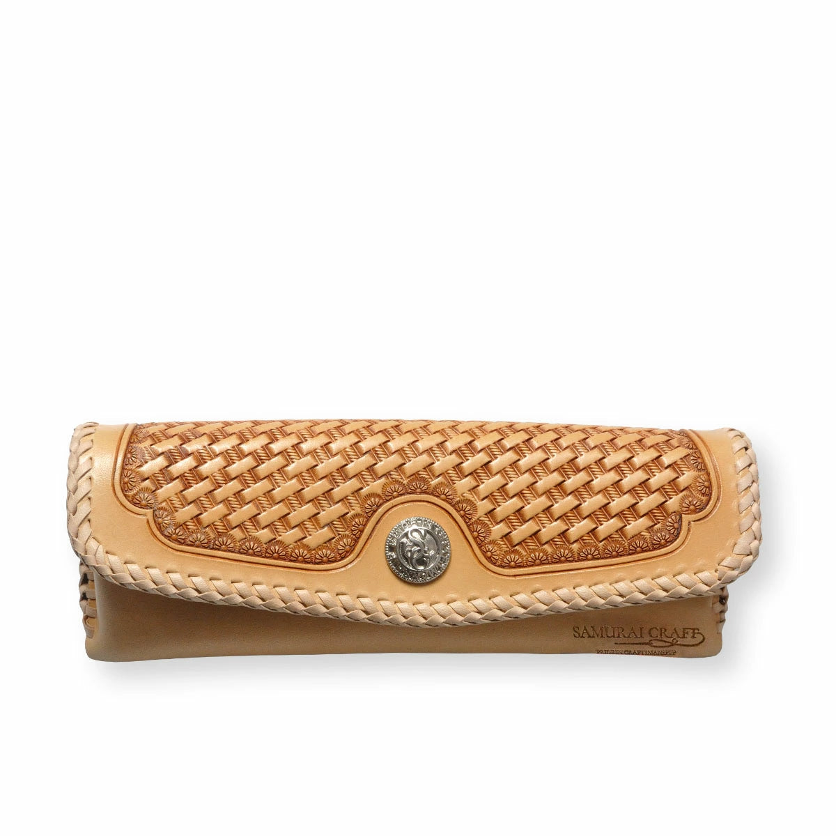 サムライクラフト フラップペンケース ペンケース 筆入れ ツーリングレザー バスケットウィーブスタンピング ダブルステッチ
