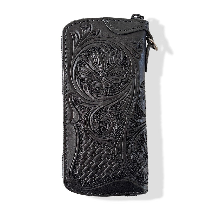 サムライクラフト シェリダンスタイルカービング ラウンドファスナーロングウォレット タイプ2 黒染 2点セット-Crafted for One-
