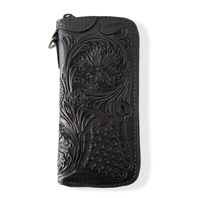 サムライクラフト シェリダンスタイルカービング ラウンドファスナーロングウォレット タイプ2 黒染 2点セット-Crafted for One-
