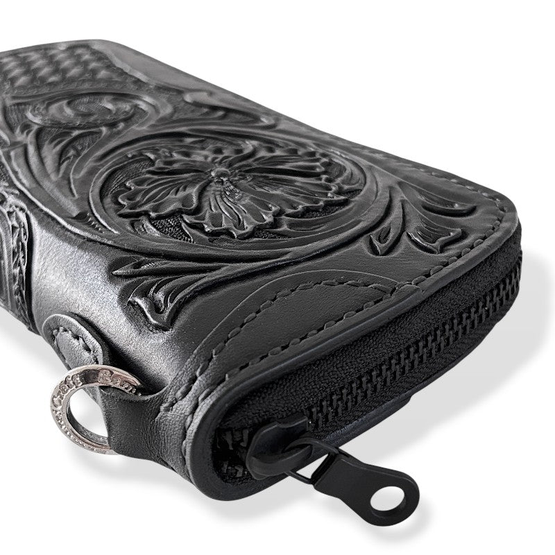 サムライクラフト シェリダンスタイルカービング ラウンドファスナーロングウォレット タイプ2 黒染 2点セット-Crafted for One-