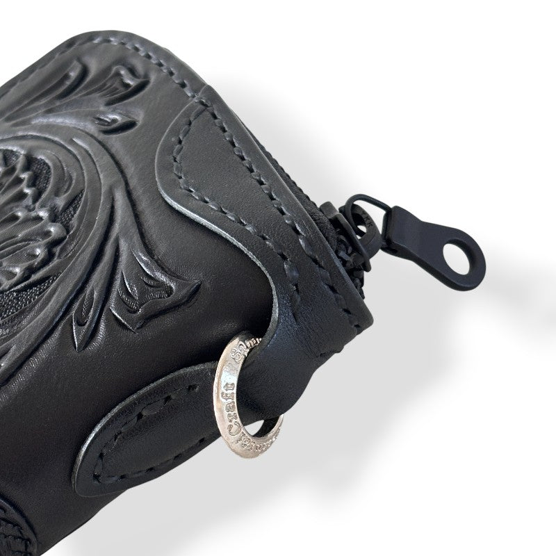 サムライクラフト シェリダンスタイルカービング ラウンドファスナーロングウォレット タイプ2 黒染 2点セット-Crafted for One-