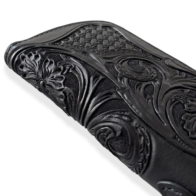 サムライクラフト シェリダンスタイルカービング ラウンドファスナーロングウォレット タイプ2 黒染 2点セット-Crafted for One-