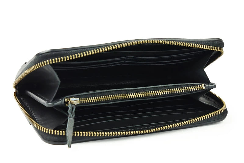 サムライクラフト ラウンドファスナー ロングウォレット タイプ1 黒染め シェリダンスタイルカービング バスケットウィーブ リザード ウォレットチェーン対応