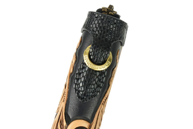 サムライクラフト ラウンドファスナー ロングウォレット タイプ1 黒染め シェリダンスタイルカービング バスケットウィーブ リザード ウォレットチェーン対応