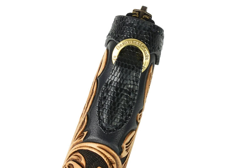 サムライクラフト ラウンドファスナー ロングウォレット タイプ1 シェリダンスタイルカービング 黒染め リザード ウォレットチェーン対応