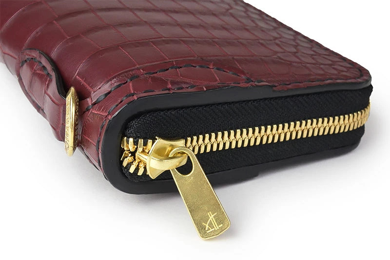 サムライクラフト ラウンドファスナー ロングウォレット タイプ1 スモールクロコダイル ボルドー ウォレットチェーン対応