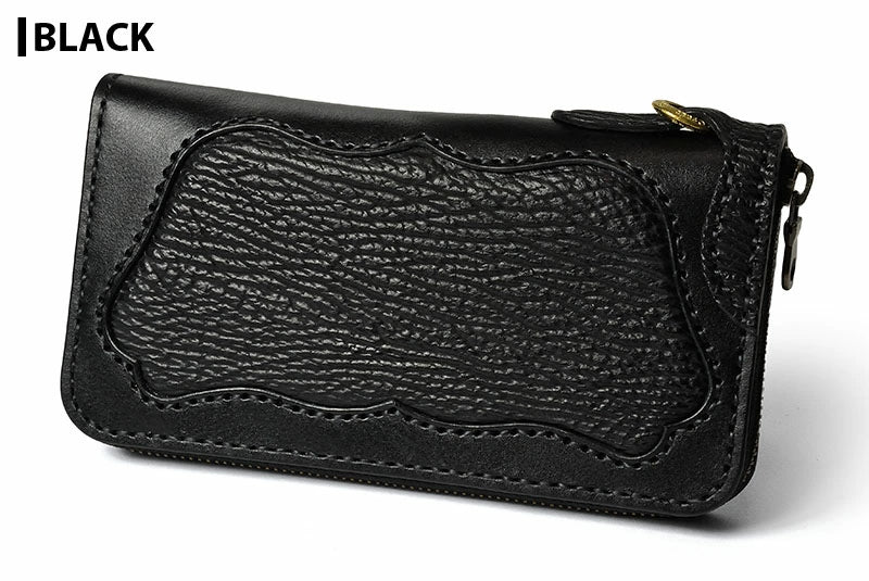 ラウンドファスナー ロングウォレット タイプ1  シャークスキン ダブルインレイ シャーク ウォレットチェーン対応