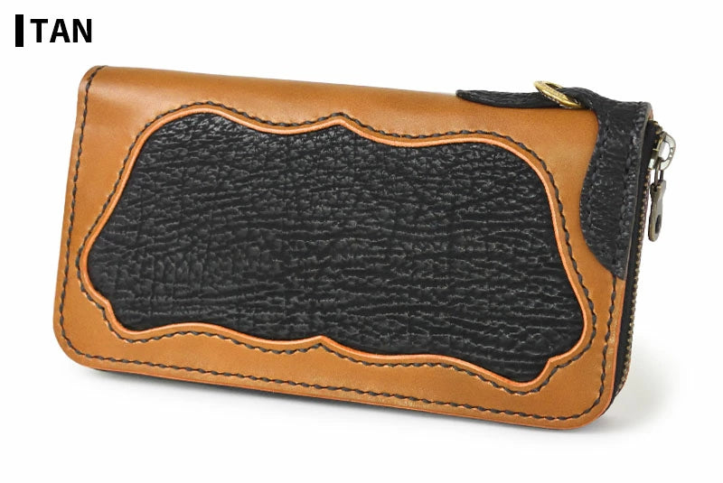 ラウンドファスナー ロングウォレット タイプ1  シャークスキン ダブルインレイ シャーク ウォレットチェーン対応