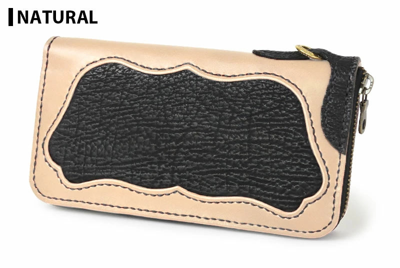 ラウンドファスナー ロングウォレット タイプ1  シャークスキン ダブルインレイ シャーク ウォレットチェーン対応