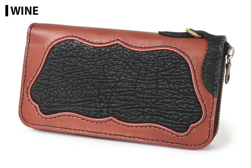 ラウンドファスナー ロングウォレット タイプ1  シャークスキン ダブルインレイ シャーク ウォレットチェーン対応