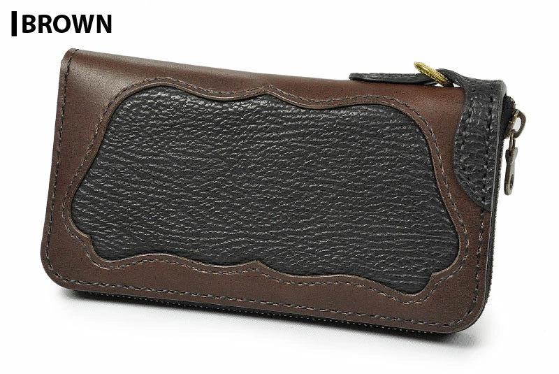 ラウンドファスナー ロングウォレット タイプ1  シャークスキン ダブルインレイ シャーク ウォレットチェーン対応