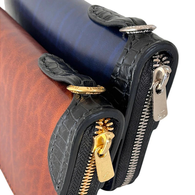 サムライクラフト ラウンドファスナー ロングウォレット タイプ1 　銀藍（ぎんらん）　輝茶（きちゃ）