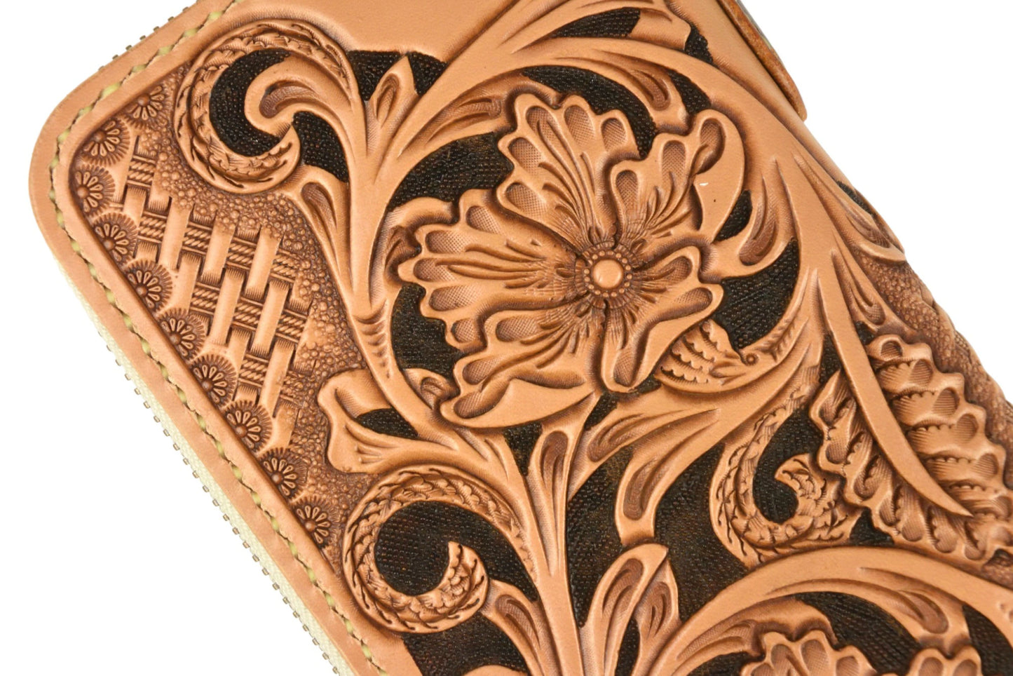 サムライクラフト ラウンドファスナー ロングウォレット タイプ1 シェリダンスタイルカービング ルガトショルダー バスケットウィーブ ルガト ウォレットチェーン対応