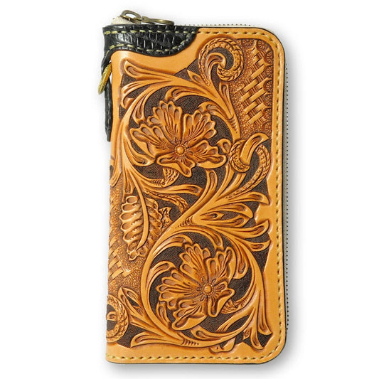 サムライクラフト ラウンドファスナー ロングウォレット タイプ1 シェリダンスタイルカービング ワニ革 ウォレットチェーン対応