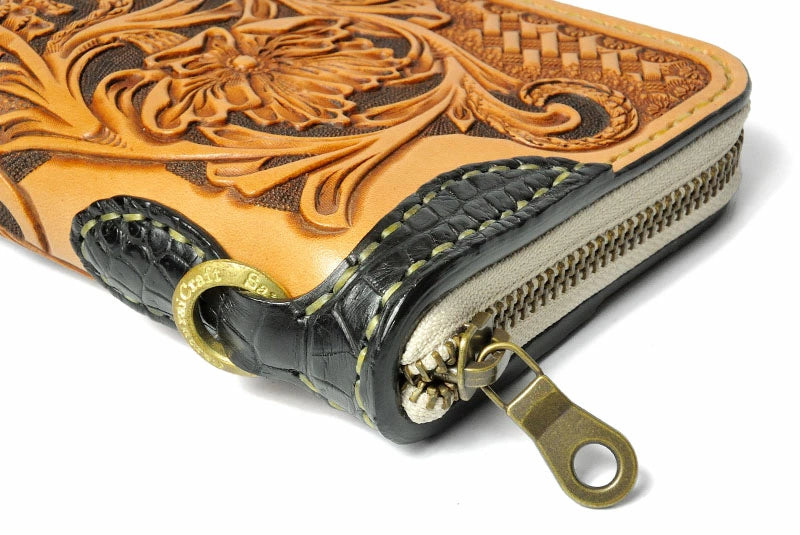 サムライクラフト ラウンドファスナー ロングウォレット タイプ1 シェリダンスタイルカービング ワニ革 ウォレットチェーン対応
