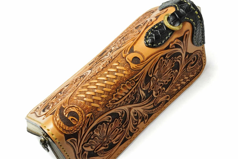 サムライクラフト ラウンドファスナー ロングウォレット タイプ1 シェリダンスタイルカービング ワニ革 ウォレットチェーン対応