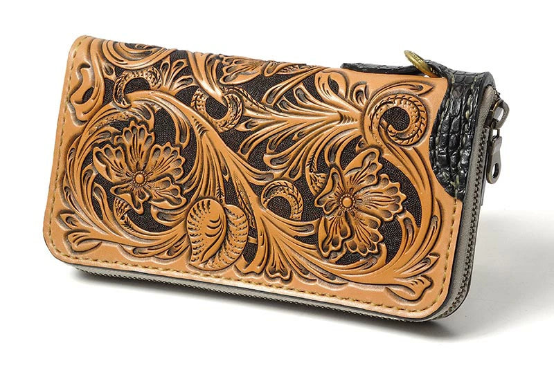 サムライクラフト ラウンドファスナー ロングウォレット タイプ1 シェリダンスタイルカービング  ワニ革 ウォレットチェーン対応