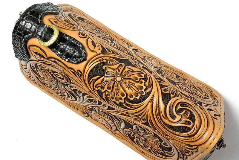 サムライクラフト ラウンドファスナー ロングウォレット タイプ1 シェリダンスタイルカービング  ワニ革 ウォレットチェーン対応