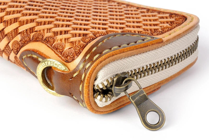 サムライクラフト ラウンドファスナー タイプ2 バスケットウィーブスタンピング タンニング加工 ルガトショルダー ウォレットチェーン対応