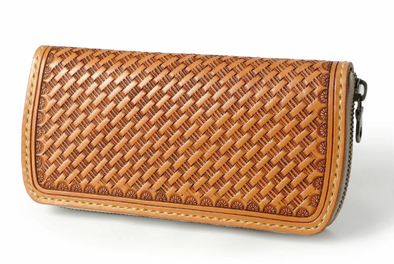 サムライクラフト ラウンドファスナー タイプ2 バスケットウィーブ スタンピング タンニング加工