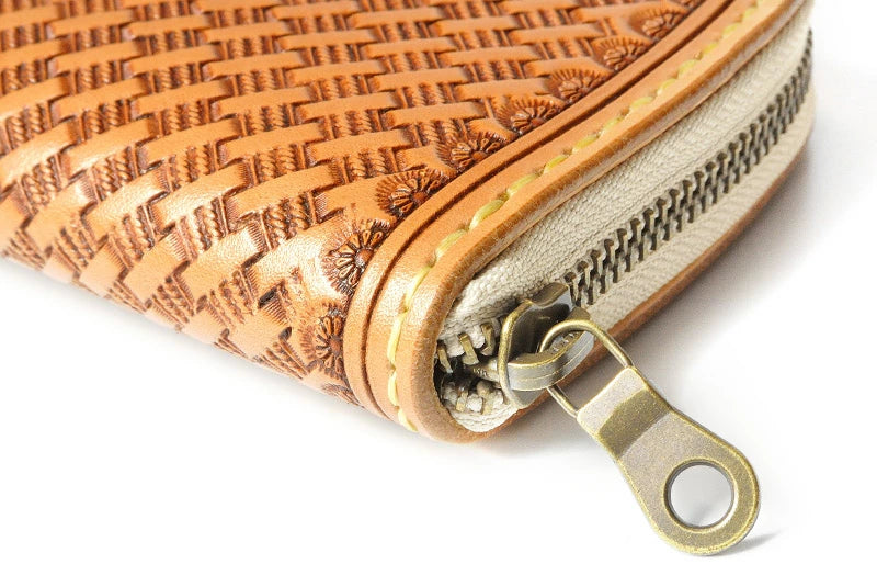 サムライクラフト ラウンドファスナー タイプ2 バスケットウィーブ スタンピング タンニング加工