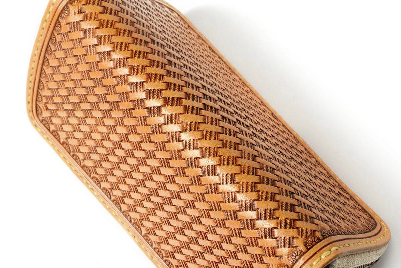 サムライクラフト ラウンドファスナー タイプ2 バスケットウィーブ スタンピング タンニング加工