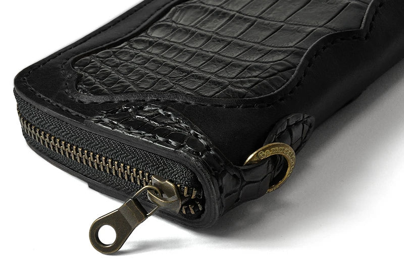 サムライクラフト ラウンドファスナー タイプ2 サドルレザー オイルレザー クロコダイル インレイ ウォレットチェーン対応