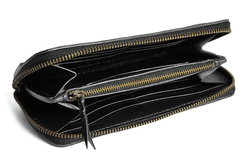 サムライクラフト ラウンドファスナー タイプ2 サドルレザー オイルレザー クロコダイル インレイ ウォレットチェーン対応