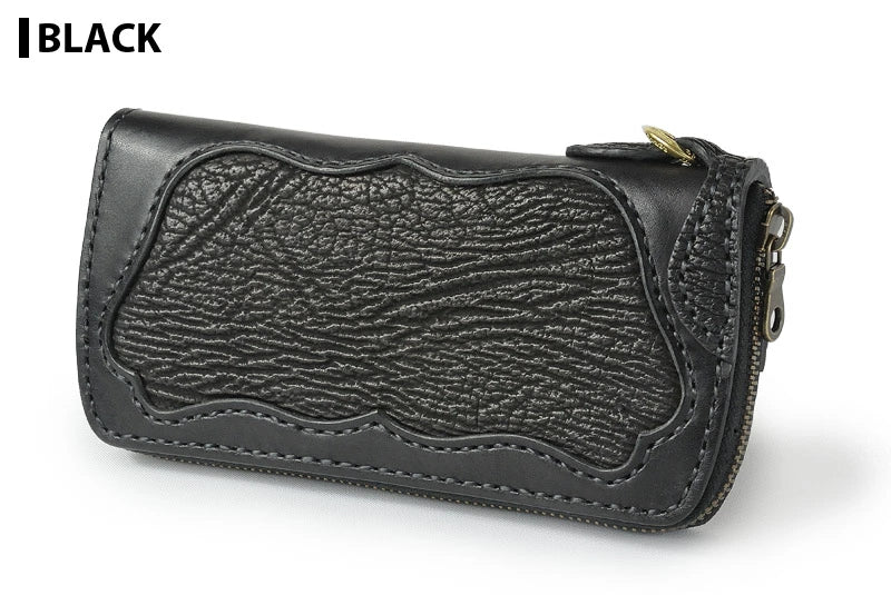 サムライクラフト ラウンドファスナー タイプ2 サドルベーシック オイルレザー シャークスキン インレイ ウォレットチェーン対応