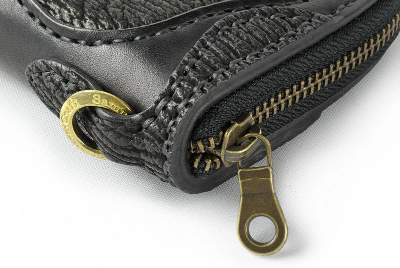 サムライクラフト ラウンドファスナー タイプ2 サドルベーシック オイルレザー シャークスキン インレイ ウォレットチェーン対応