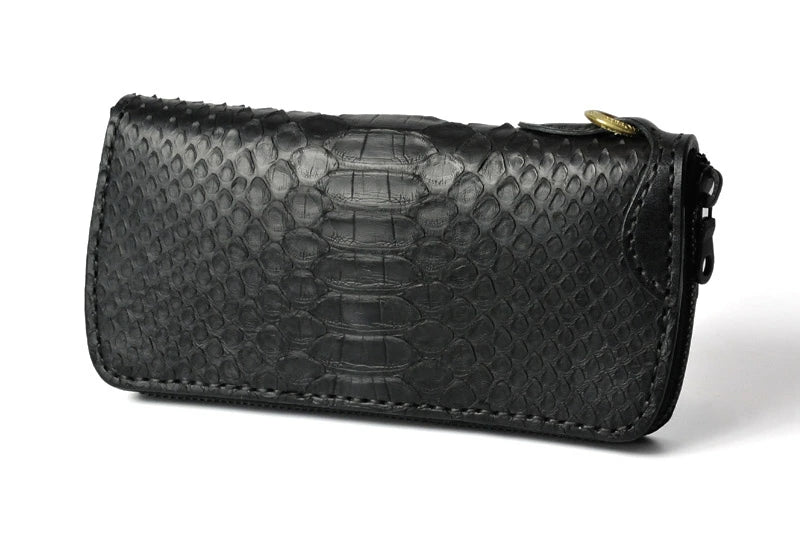 サムライクラフト ラウンドファスナー タイプ2 ダイヤモンドパイソン バックカット マット加工 ブラック ウォレットチェーン対応
