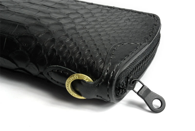 サムライクラフト ラウンドファスナー タイプ2 ダイヤモンドパイソン バックカット マット加工 ブラック ウォレットチェーン対応