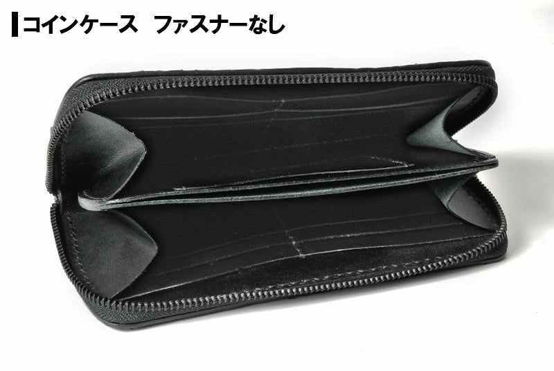 サムライクラフト ラウンドファスナー タイプ2 ダイヤモンドパイソン バックカット マット加工 ブラック ウォレットチェーン対応