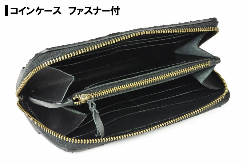 サムライクラフト ラウンドファスナー タイプ2 ダイヤモンドパイソン バックカット マット加工 ブラック ウォレットチェーン対応