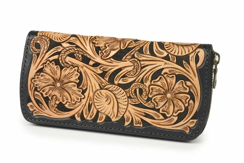 サムライクラフト ラウンドファスナー タイプ2 シェリダンスタイルカービング 黒染 サドルレザー