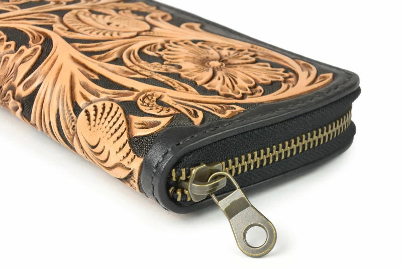 サムライクラフト ラウンドファスナー タイプ2 シェリダンスタイルカービング 黒染 サドルレザー