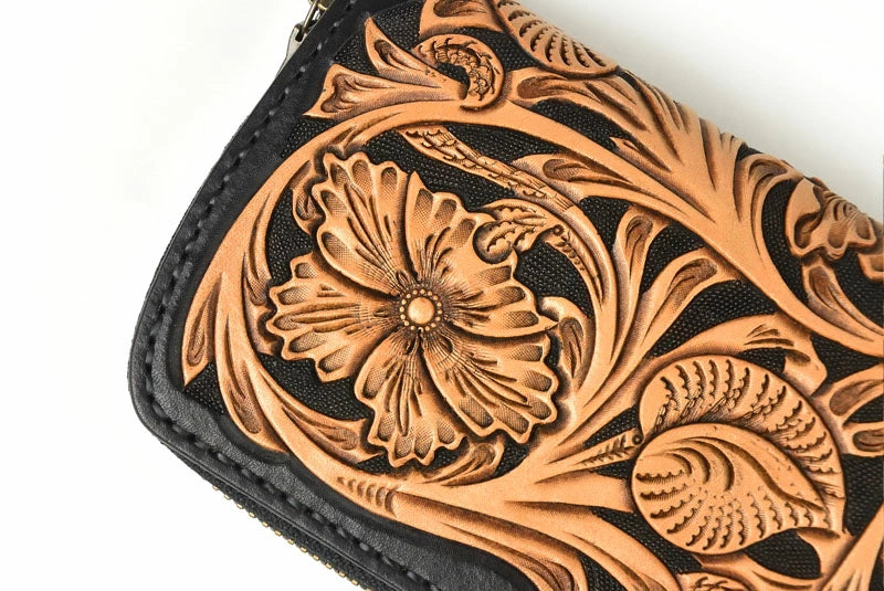 サムライクラフト ラウンドファスナー タイプ2 シェリダンスタイルカービング 黒染 サドルレザー