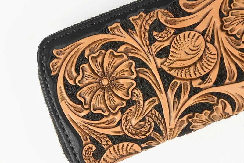 サムライクラフト ラウンドファスナー タイプ2 シェリダンスタイルカービング 黒染 サドルレザー