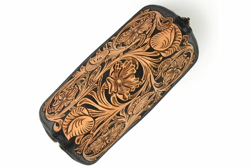 サムライクラフト ラウンドファスナー タイプ2 シェリダンスタイルカービング 黒染 サドルレザー