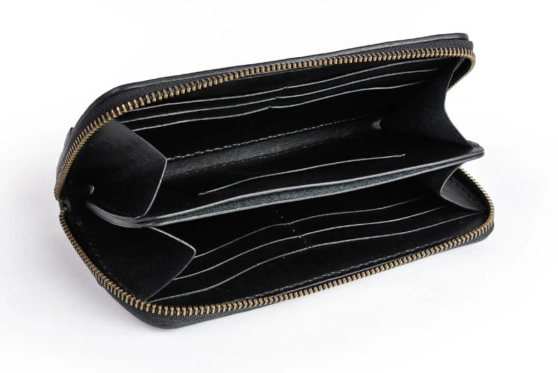 サムライクラフト ラウンドファスナー タイプ2 シェリダンスタイルカービング 黒染  バスケットウィーブ サドルレザー クロコ ウォレットチェーン対応