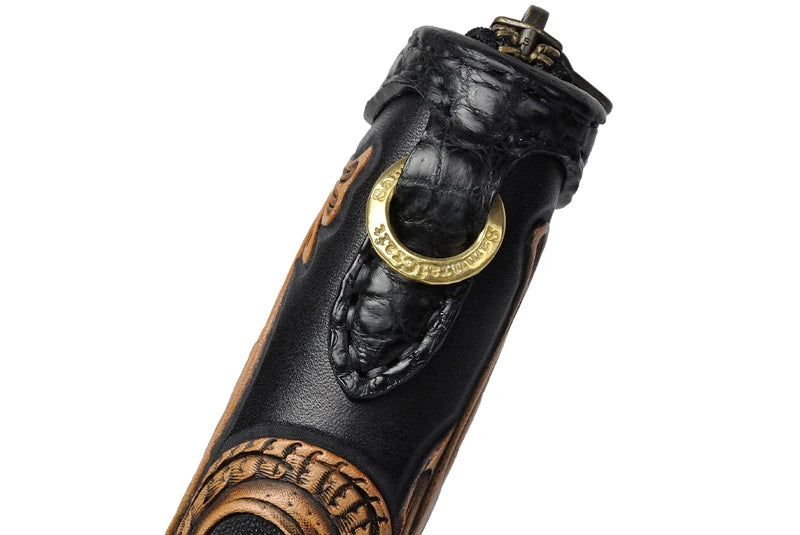 サムライクラフト ラウンドファスナー タイプ2 シェリダンスタイルカービング 黒染  バスケットウィーブ サドルレザー クロコ ウォレットチェーン対応