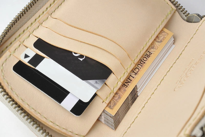 サムライクラフト ラウンドファスナー タイプ3-R シェリダンスタイルカービング バスケットウィーブスタンピング タンニング加工 ウォレットチェーン対応